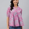 Women Janasya | Women'S Digital Print Georgette Tops - Janasya Pink