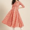 Women SHAE | Women'S Peach Floral Front Open Anarkali Kurta - Shae