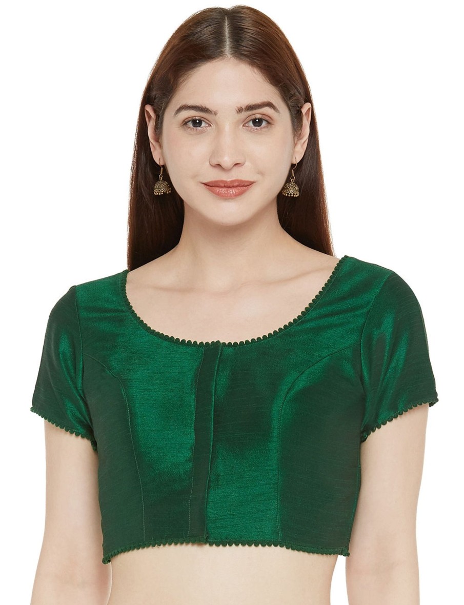 Women Shringaar | Women'S Polyester Solid Short Sleeve Saree Blouse. - Shringaar Green