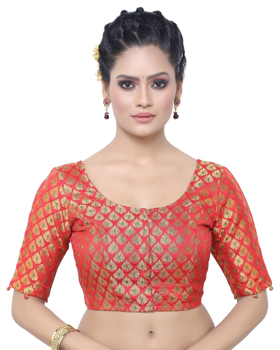 Women Madhu Fashion | Women'S Brocade Elbow Length Sleeve Readymade Saree Blouse - Madhu Fashion