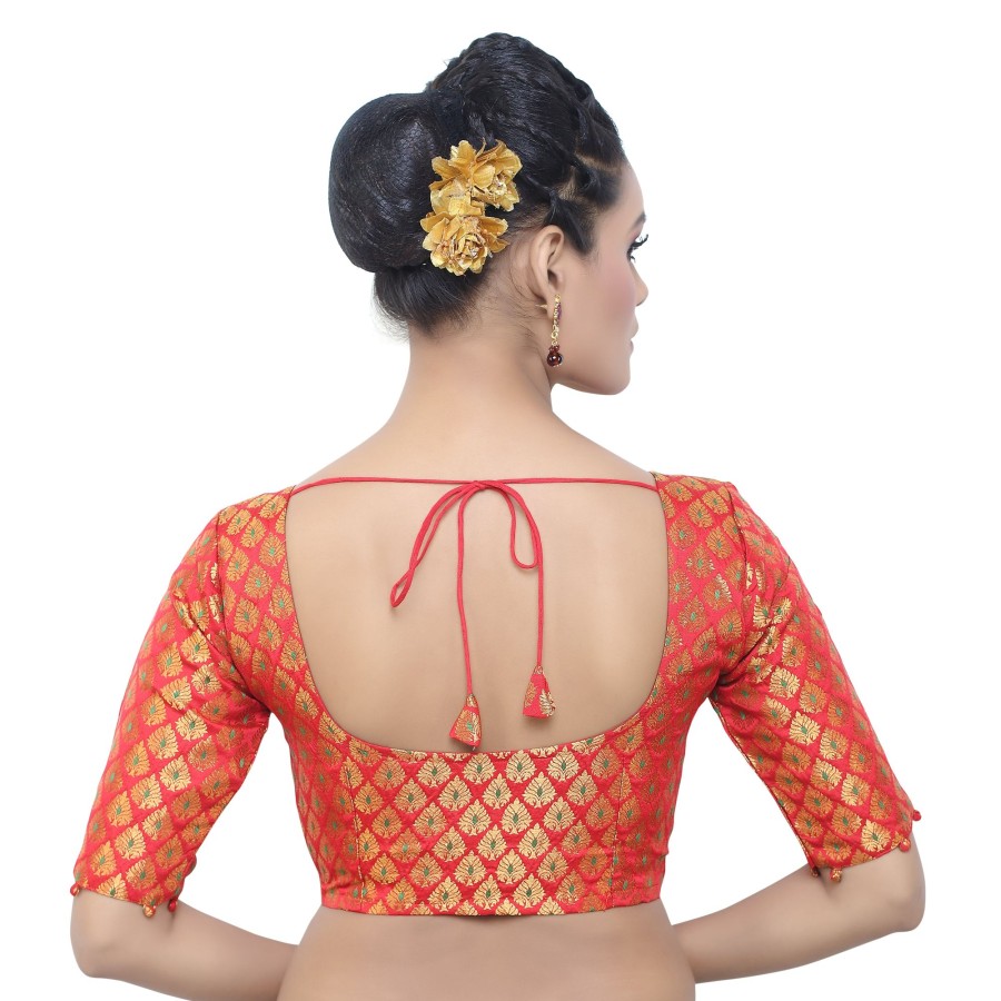 Women Madhu Fashion | Women'S Brocade Elbow Length Sleeve Readymade Saree Blouse - Madhu Fashion