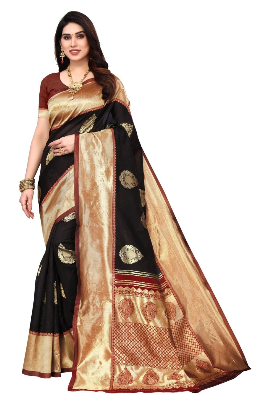 Women Varanga | Women'S Color Banarasi Silk Saree With Blouse - Varanga Black