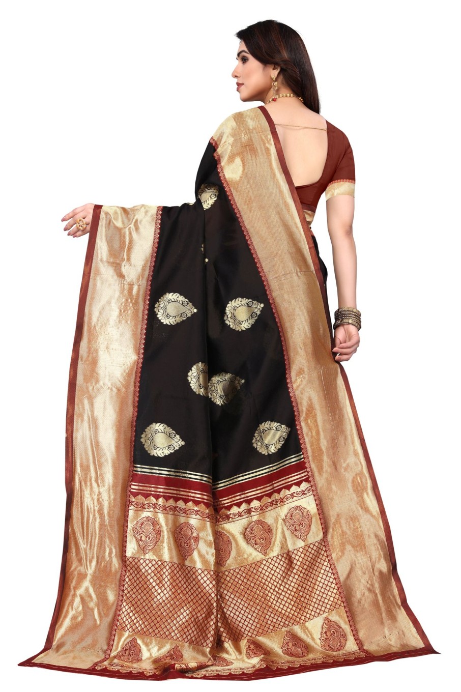 Women Varanga | Women'S Color Banarasi Silk Saree With Blouse - Varanga Black