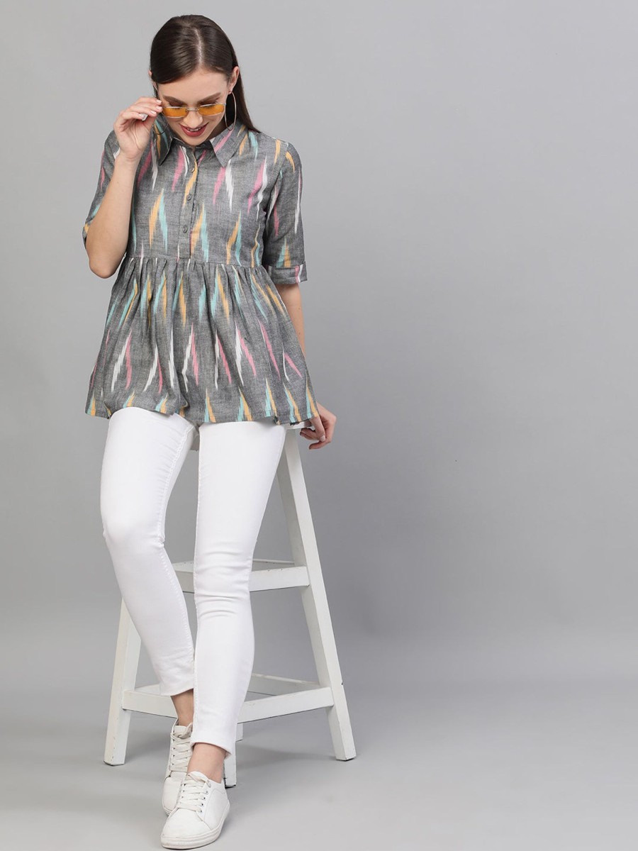 Women AKS | Women'S Ikat Design Tunic - Aks Grey