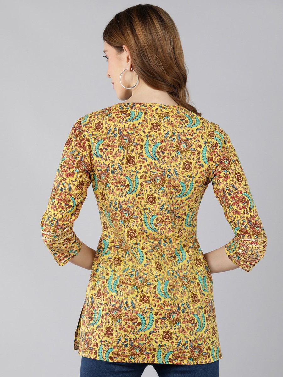 Women Kipek | Women'S Cotton Floral Print Straight Top ( ) - Kipek Yellow