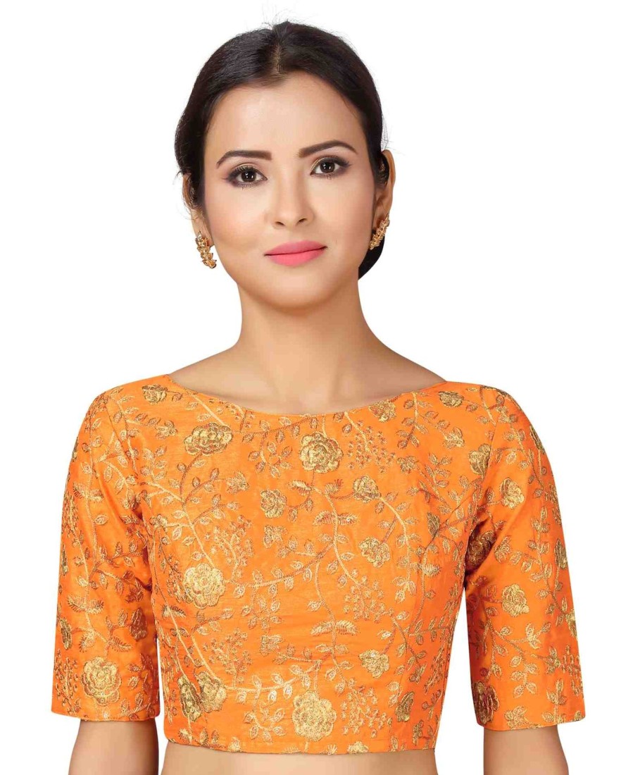 Women Shringaar | Women'S Orange Zari Embroidered Blouse By Shringaar- (1Pc Set)