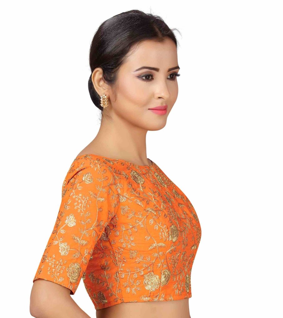 Women Shringaar | Women'S Orange Zari Embroidered Blouse By Shringaar- (1Pc Set)