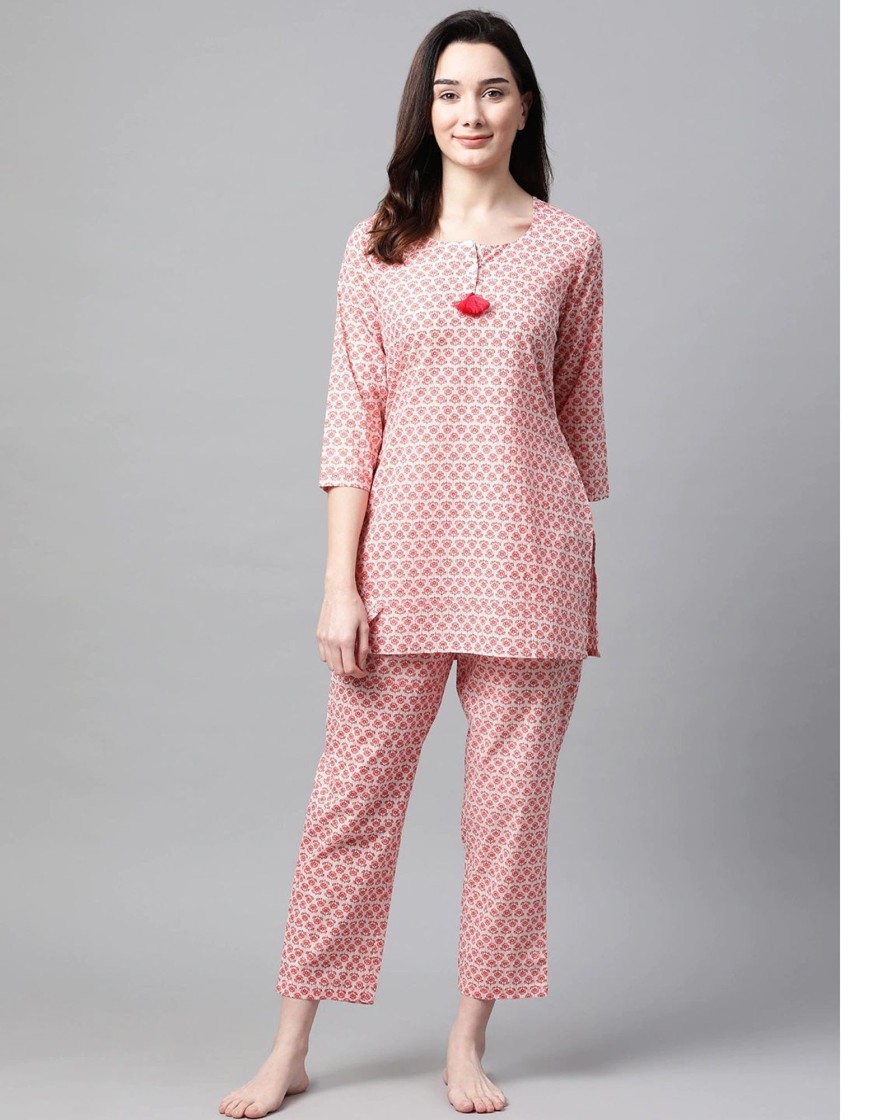 Women Meeranshi | Women'S Pink Floral Printed Night Suit - Meeranshi