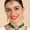 Jewellery Zaffre Collections | Women'S/Girl'S Choker Set With Maang Tikka And Meena - Zaffre Collections Green