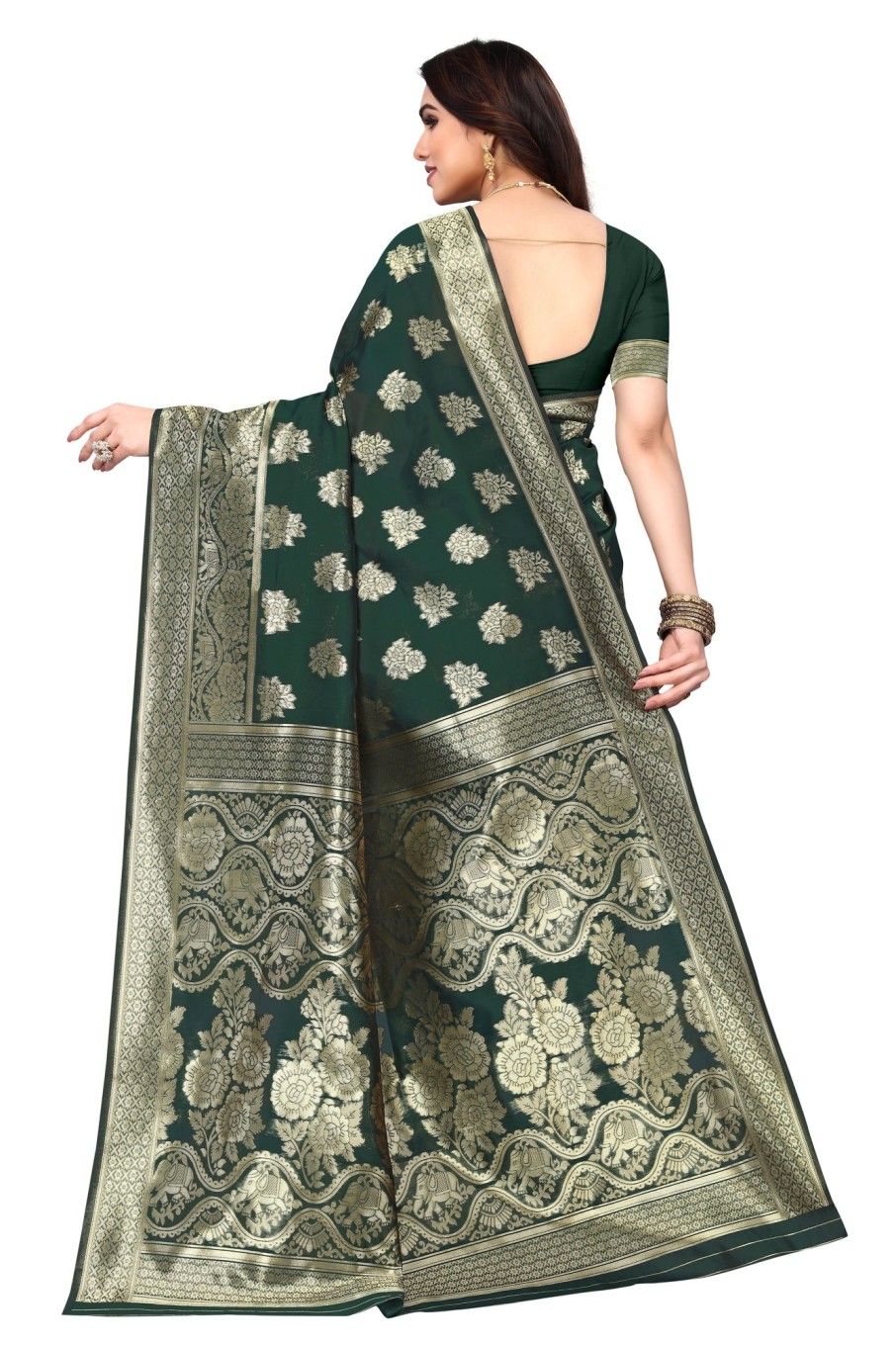 Women Varanga | Women'S Dark Color Banarasi Silk Saree With Blouse - Varanga Green