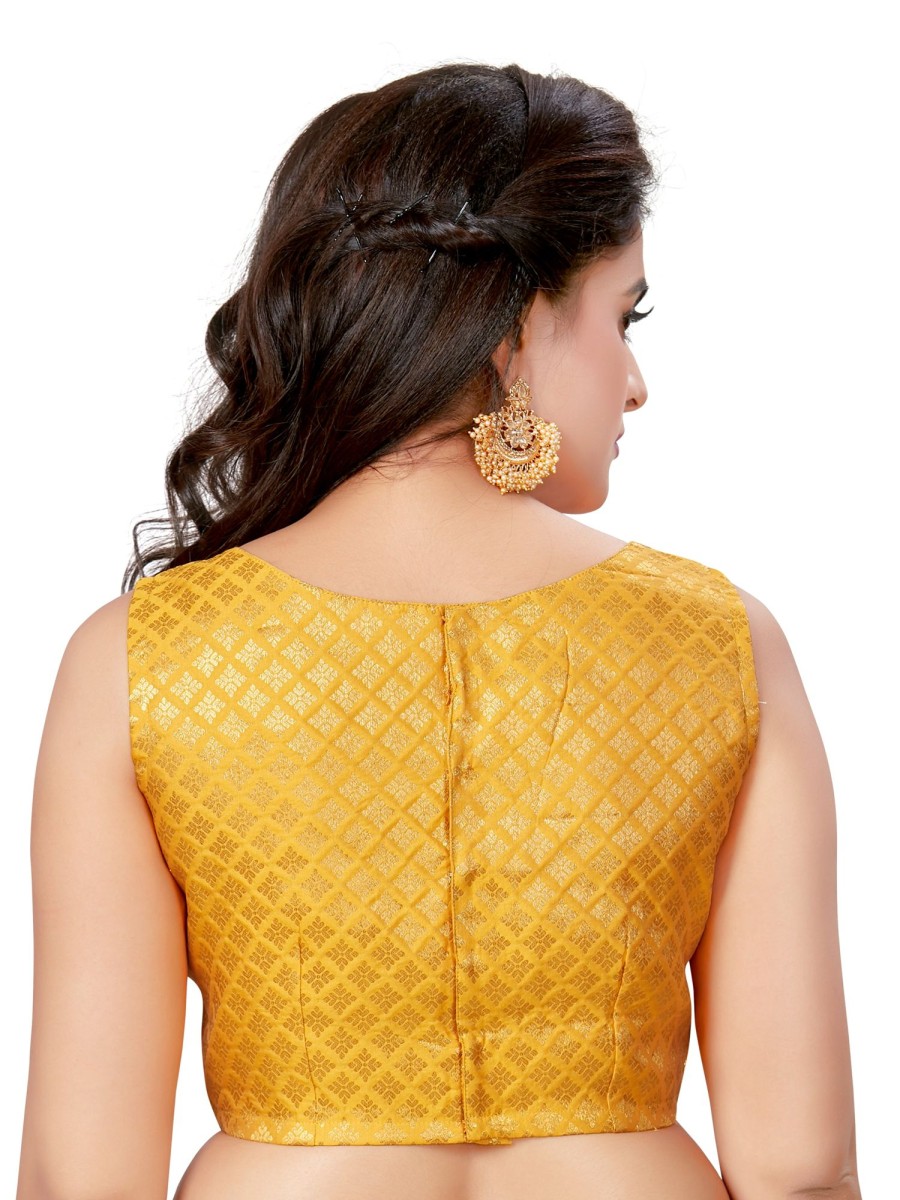 Women Madhu Fashion | Women'S Brocade Sleeveless Readymade Saree Blouse - Madhu Fashion Yellow