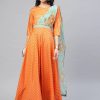 Women Ahalyaa | Women'S Anarkali Kurta With Attached Dupatta By Ahalyaa (1 Pc Set) Orange