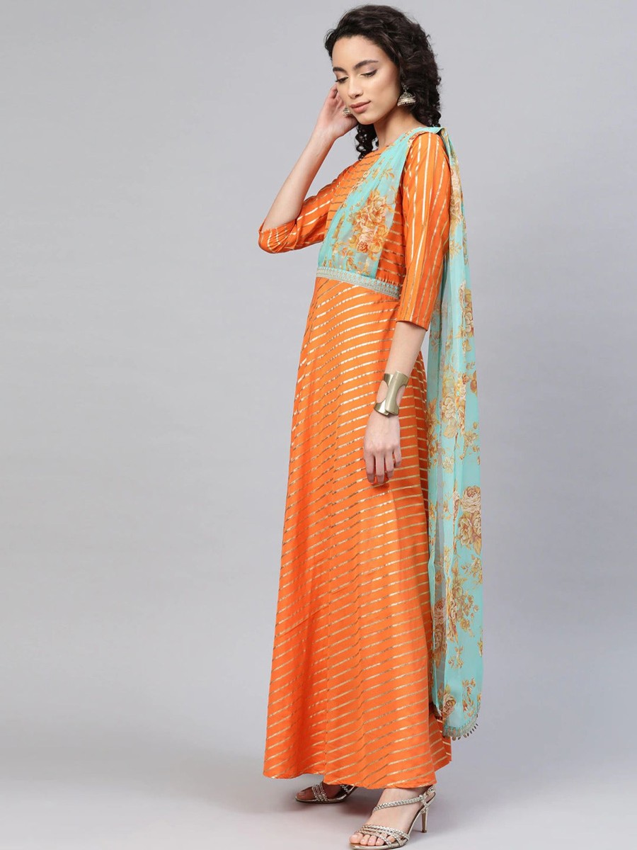 Women Ahalyaa | Women'S Anarkali Kurta With Attached Dupatta By Ahalyaa (1 Pc Set) Orange