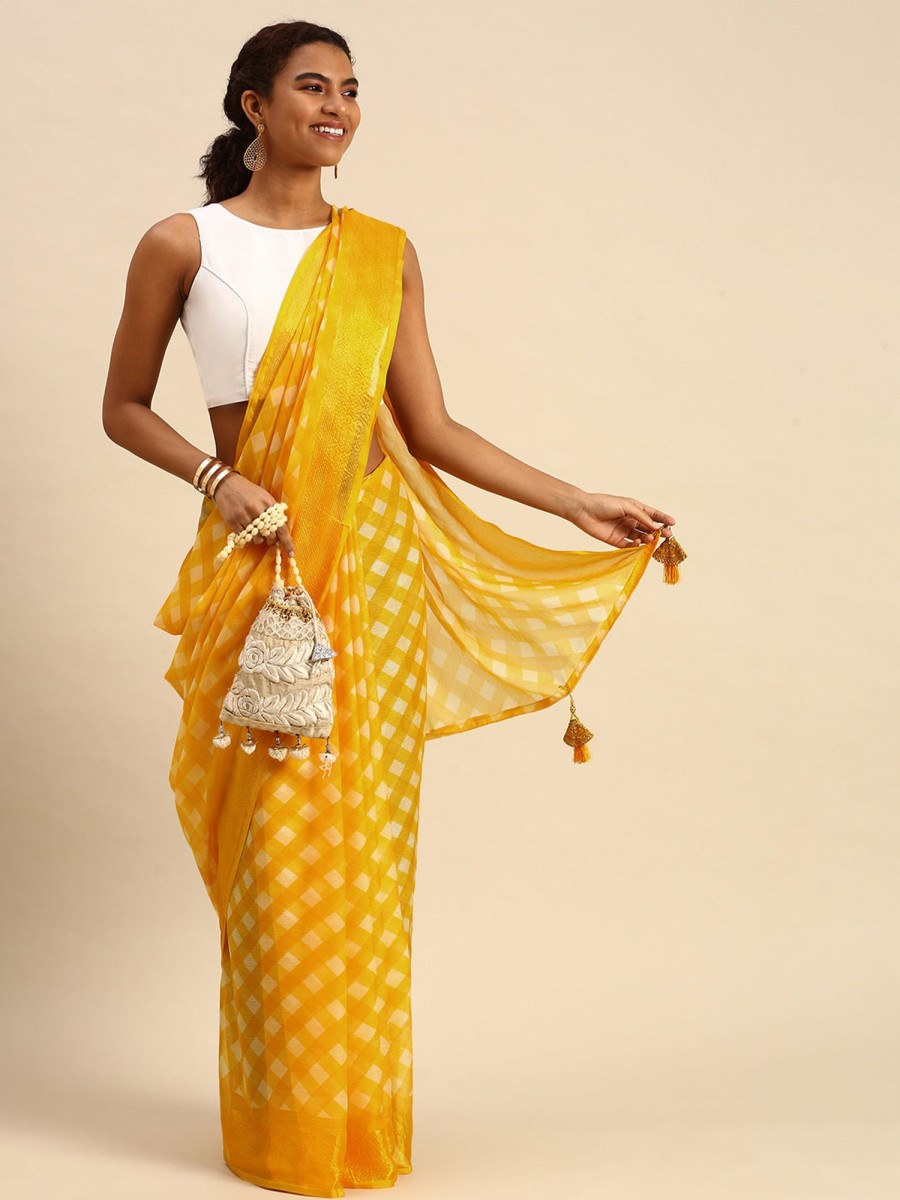 Women Dwija Fashion | Women'S Designer Colour Chiffon Saree Collection - Dwija Fashion Yellow