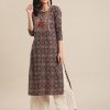 Women Varanga | Women'S Blue And Maroon Abstract Printed Kurta With Gota Work On Yoke And 3/4Th Sleeves - Varanga