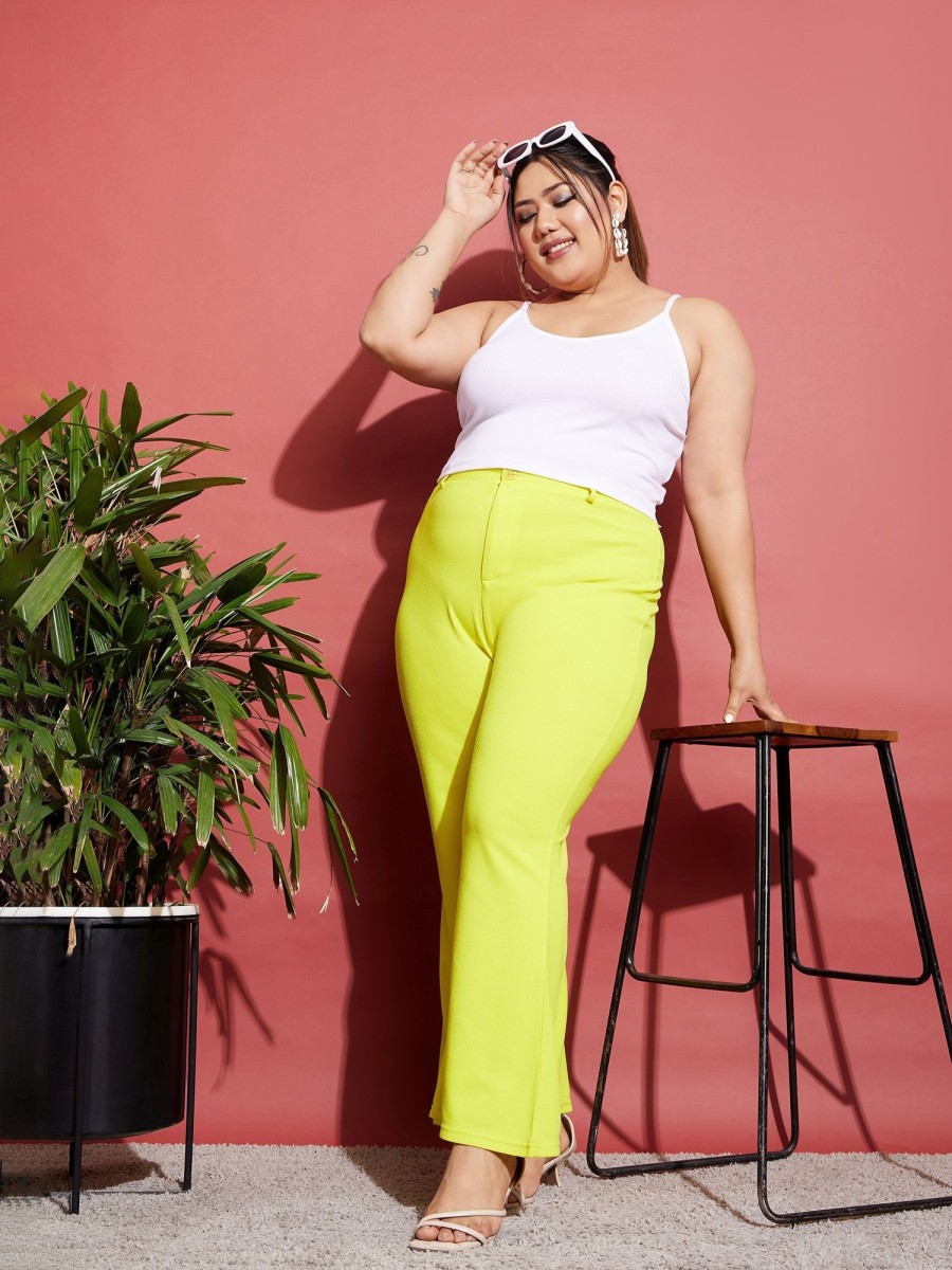 Women SASSAFRAS | Women'S Neon Bell Bottom Pants - Sassafras Yellow