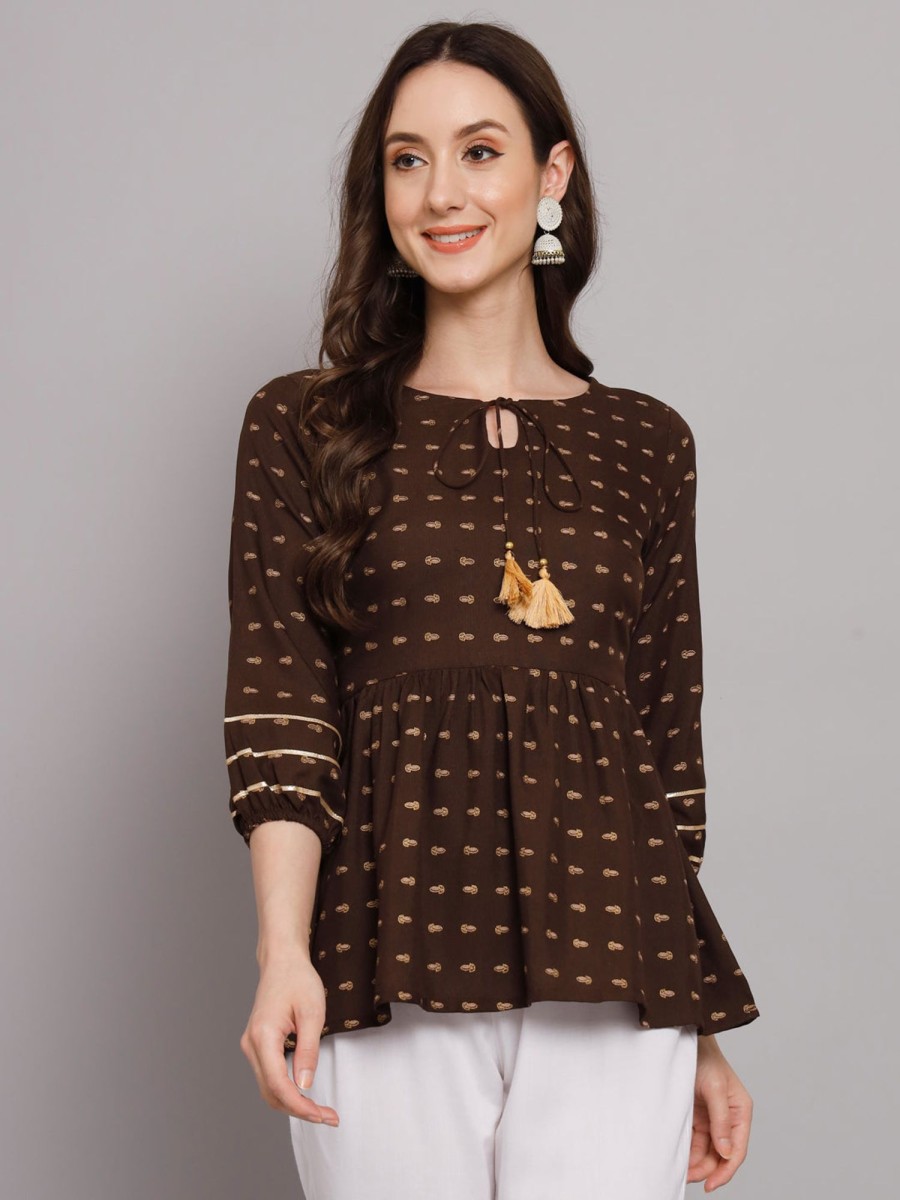 Women The Fab Factory | Women'S Key Hole A-Line Top - The Fab Factory Brown