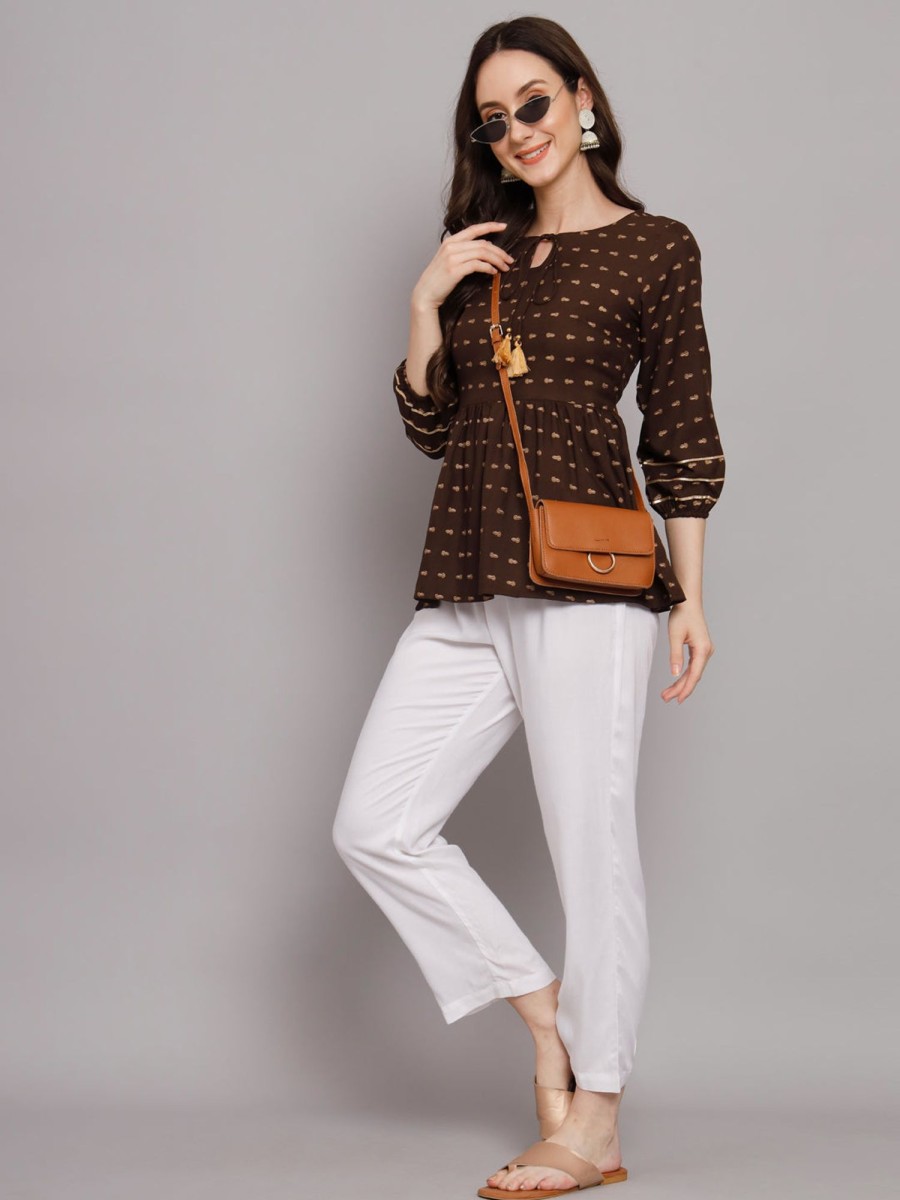 Women The Fab Factory | Women'S Key Hole A-Line Top - The Fab Factory Brown