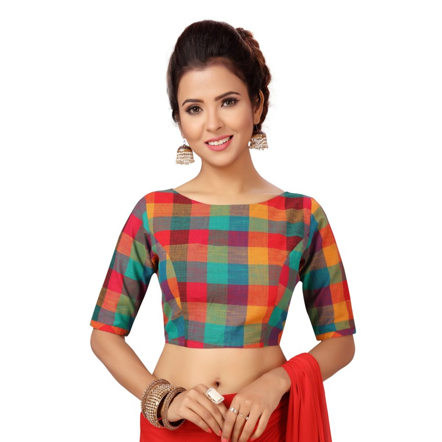 Women Shringaar | Women'S Multicoloured Madras Checks Blouse By Shringaar- (1Pc Set)