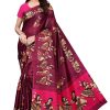 Women Vamika | Women'S Vamika Rama Kalamkari With Jhalar Khadi Silk Saree Kathak Vamika Wine