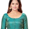 Women Madhu Fashion | Women'S Polyester Brocade Readymade Saree Blouse With Elbow Length Sleeves - Madhu Fashion Blue