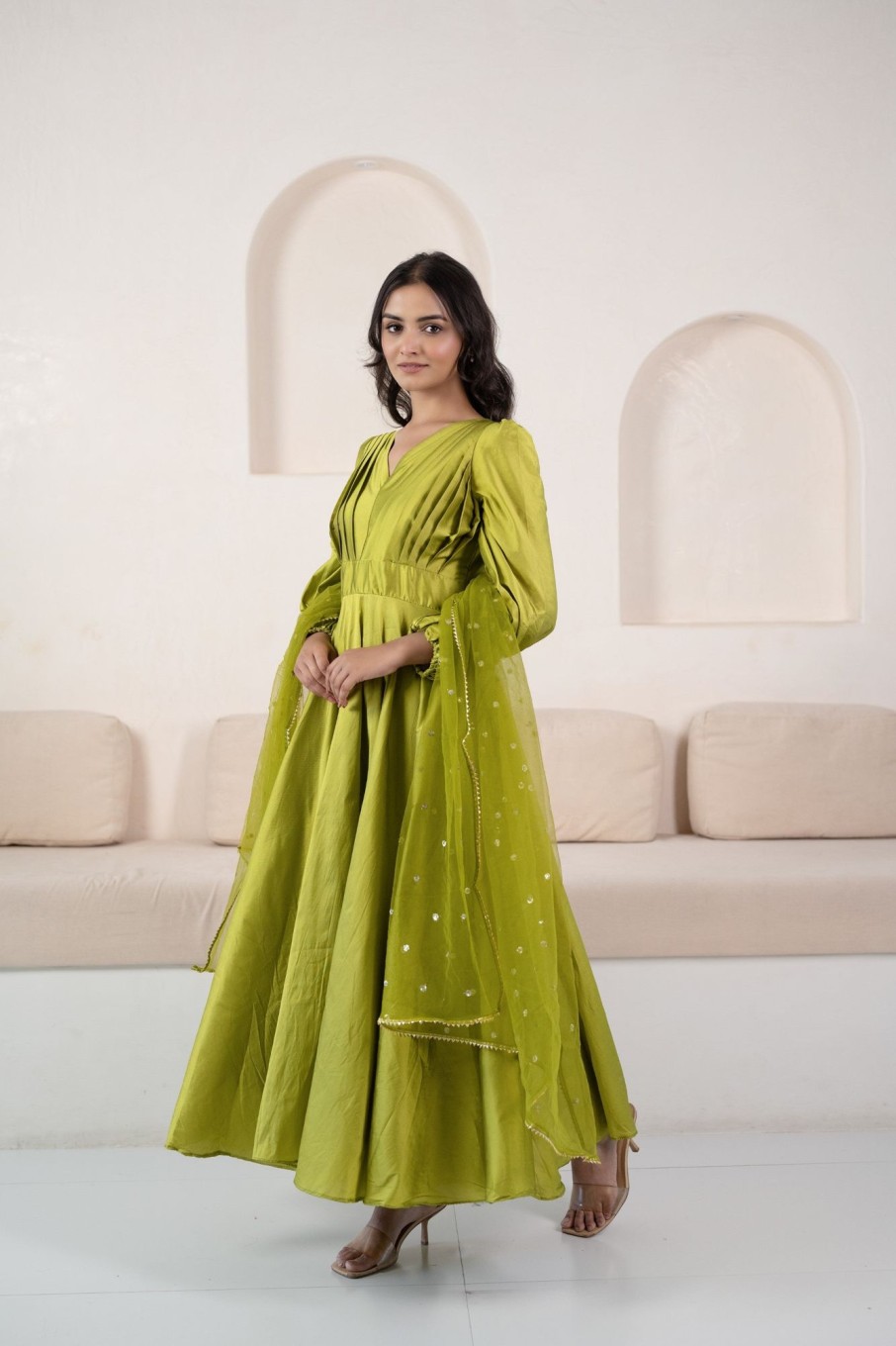 Women SARAS THE LABEL | Gown Dress For Women By Saras The Label- (1Pc Dress) Green