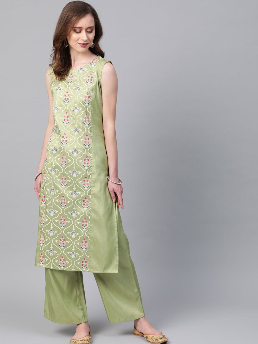 Women Ziyaa | Women'S Green Poly Silk Kurta By Ziyaa