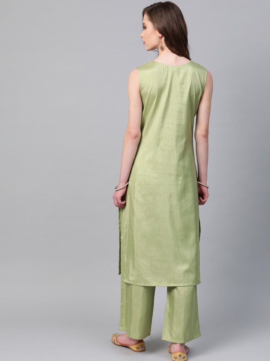 Women Ziyaa | Women'S Green Poly Silk Kurta By Ziyaa