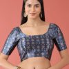 Women Royal Dwells | Women'S Navy Toned Polyester Gotta Print Readymade Blouse - Royal Dwells Blue