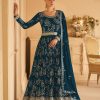 Women Monjolika | Women'S Dark Teal Color Georgette Embroidered Stitched Partywear Suit - Monjolika Blue