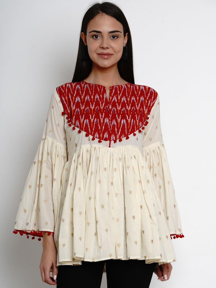 Women Bhama Couture USA | Off White Foil Print Tunic - Bhama Couture Usa