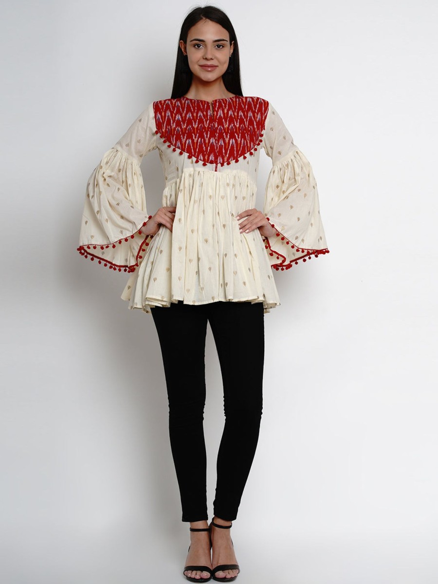 Women Bhama Couture USA | Off White Foil Print Tunic - Bhama Couture Usa