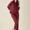 Women The Kaftan Company | Herringbone Cotton Pyjama Set - The Kaftan Company Red