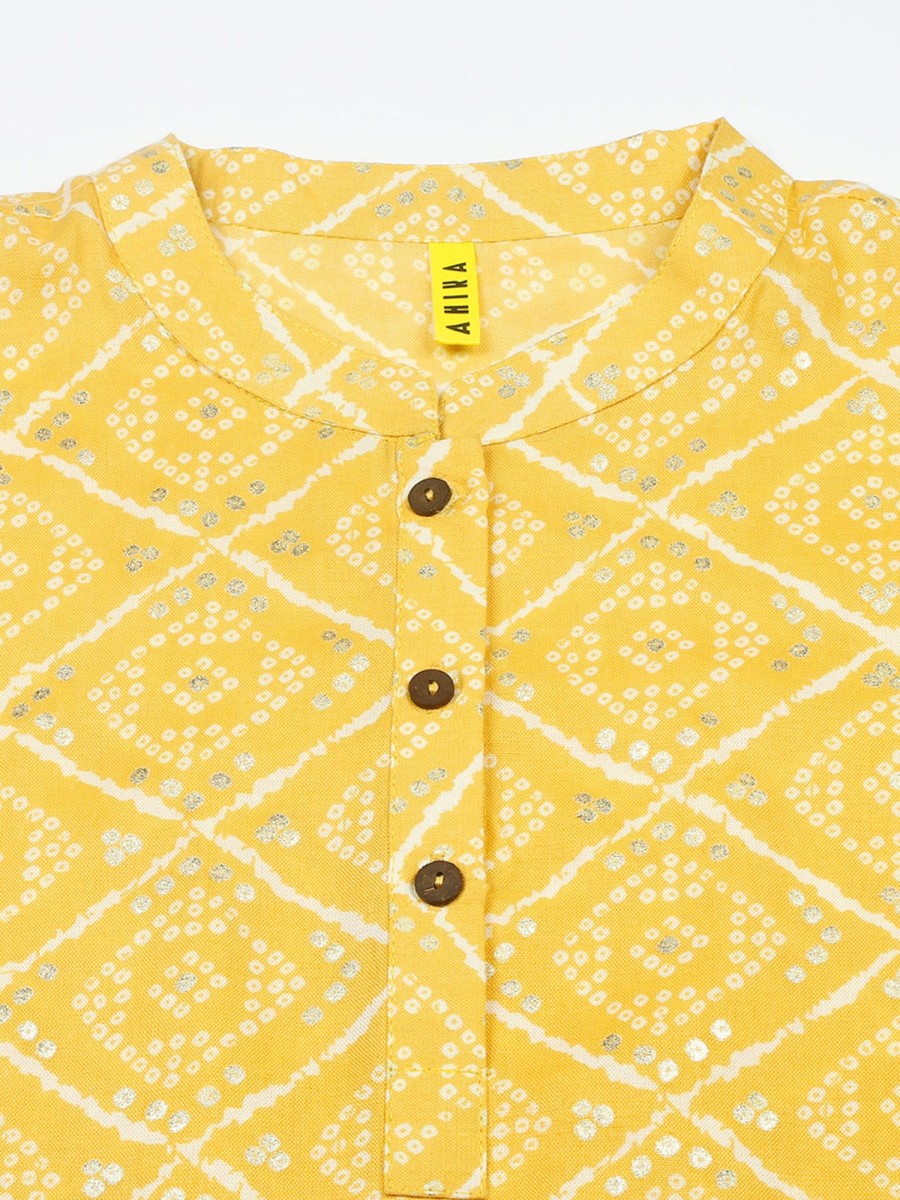 Women Ahika | Women'S Cotton Blend Geometric Printed Topahika Yellow