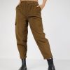 Women Lyush | Women'S Beige Corduroy Carrot Fit Pants - Lyush