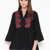 Women Wahe-NOOR | Women'S Black Floral Printed Top - Wahe-Noor