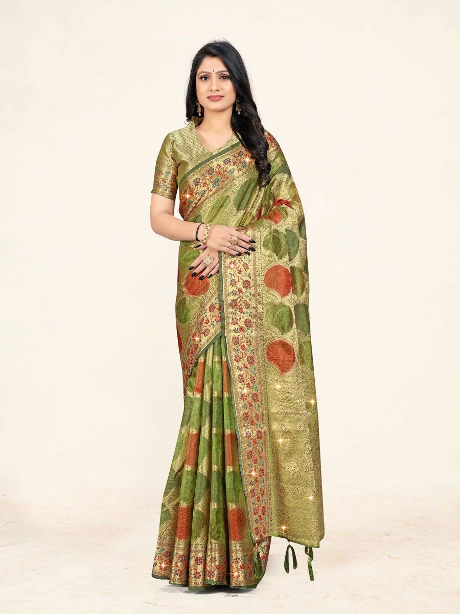 Women Sweet Smile | Women'S Color Stylish Saree With Blouse Set - Sweet Smile Green