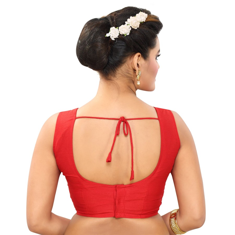 Women Madhu Fashion | Women'S Poly Raw Silk Sleeveless Stitched Saree Blouse - Madhu Fashion Red