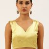 Women Royal Dwells | Women'S Yellow Toned Velvet Readymade Blouse - Royal Dwells