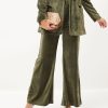 Women Lyush | Women'S Olive Velvet Bell Bottom Pants - Lyush