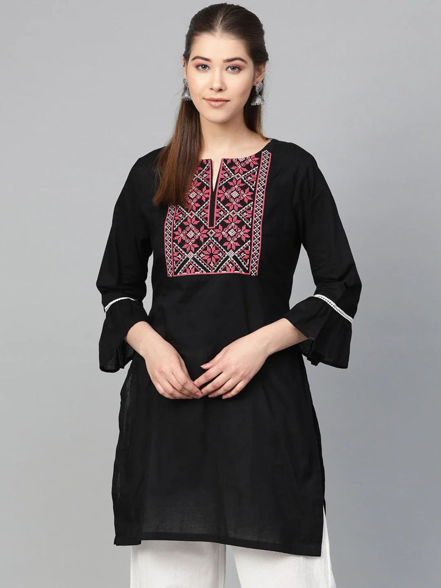 Women Bhama Couture USA | Women'S Embroidered Tunic - Bhama Couture Usa Black