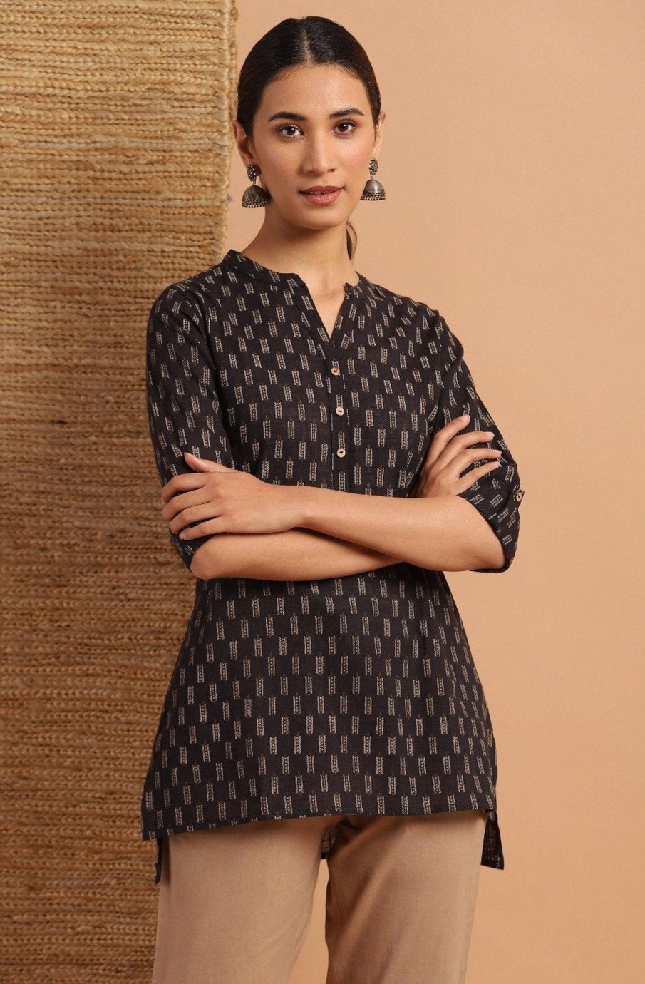 Women Janasya | Women'S Black Cotton Tunic By Janasya- (1Pc Set)