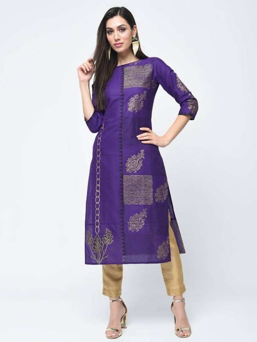 Women Aniyah | Women'S Foil Printed Straight Kurta - Aniyah Purple