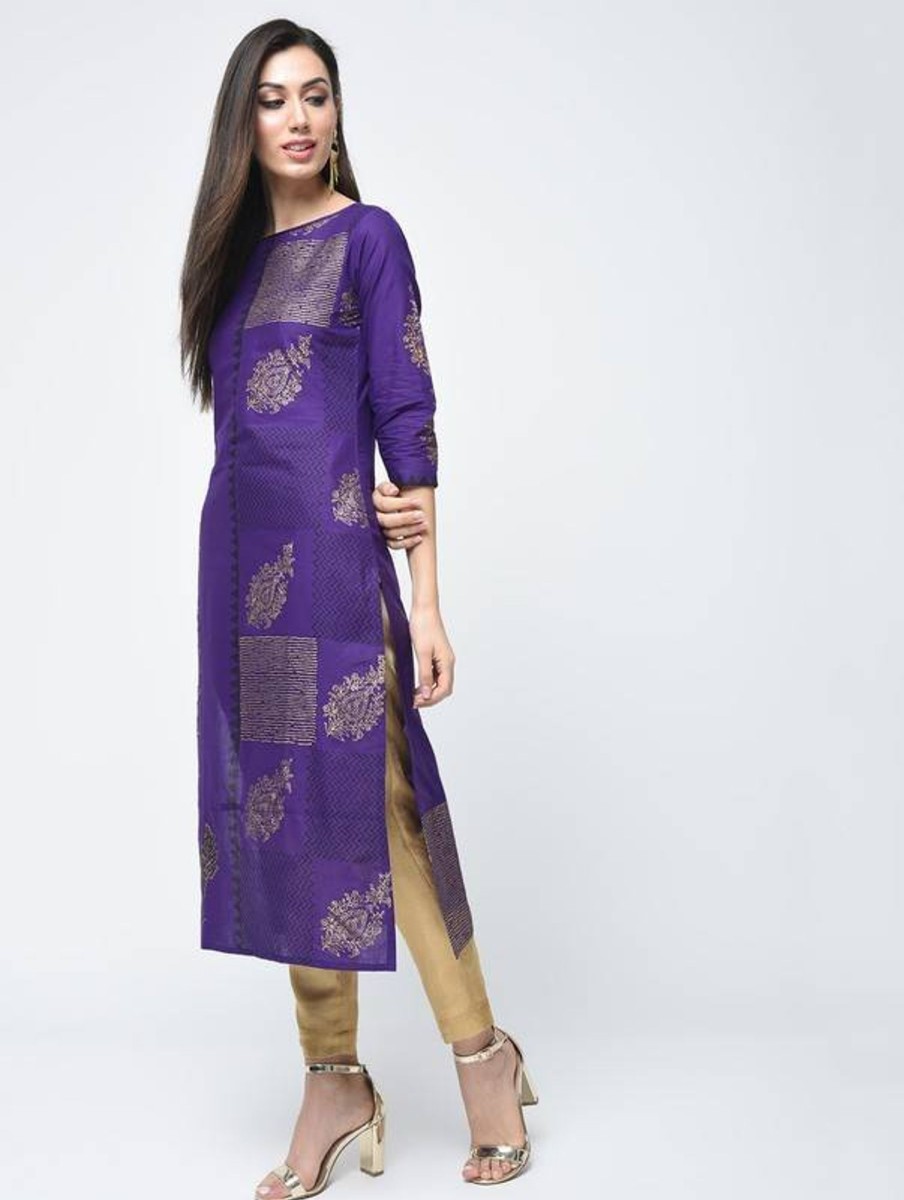 Women Aniyah | Women'S Foil Printed Straight Kurta - Aniyah Purple