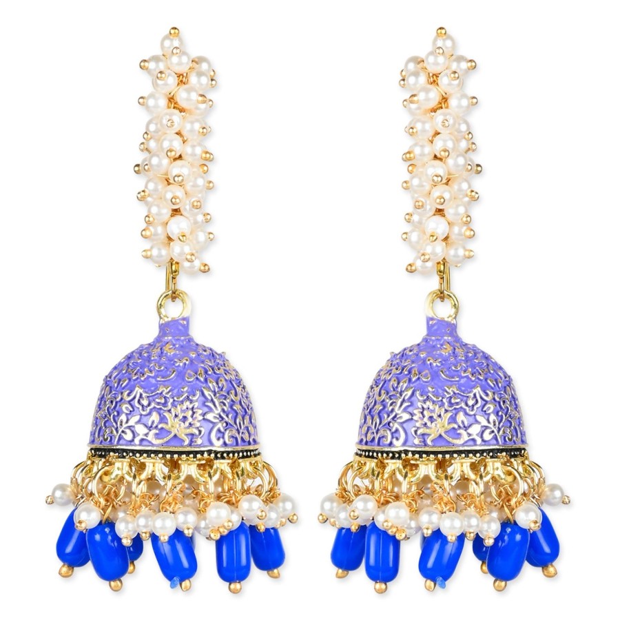 Jewellery I Jewels | Women'S Gold Plated Traditional Meenakari Handcrafted Pearl Jhumki Earrings (E3072Bl) - I Jewels Blue