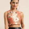 Women SHAE | Women'S Orange Floral Sleeveless Crop Top - Shae