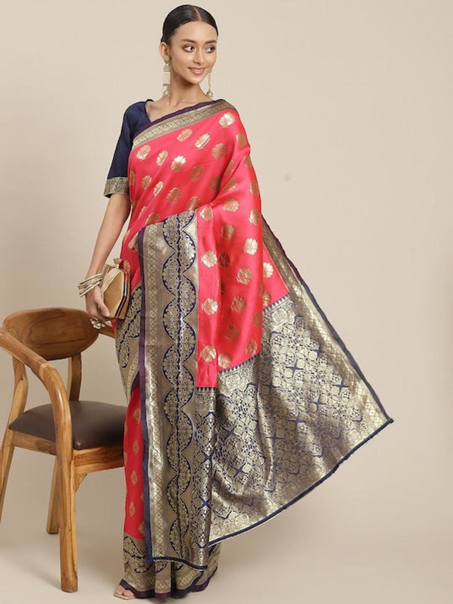 Women Varanga | Women'S Gold:: Color Banarasi Silk Saree With Blouse - Varanga Brown