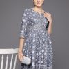 Women Indo Era | Women'S Printed A-Line Smart Casual Dress - Indo Era Grey