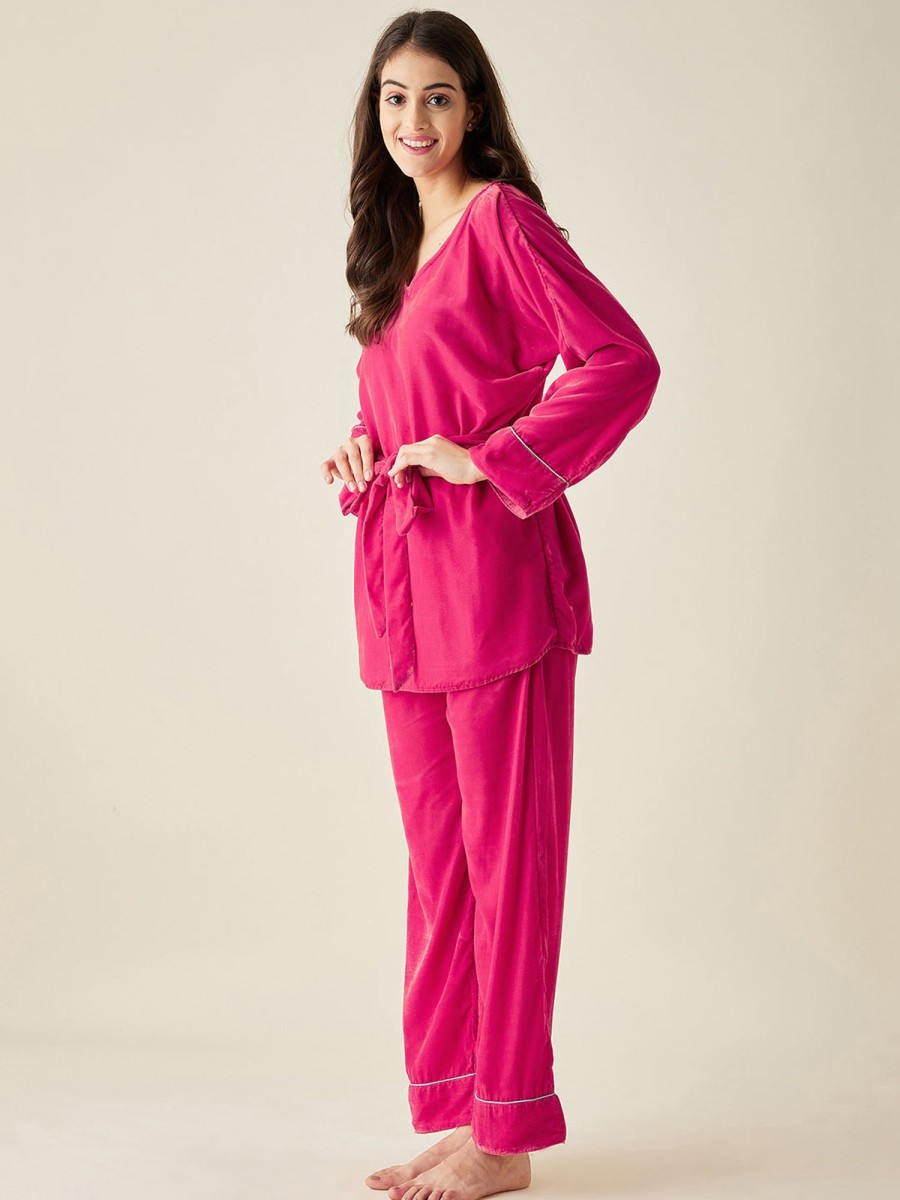 Women The Kaftan Company | Velvet Lounge Set - The Kaftan Company Pink