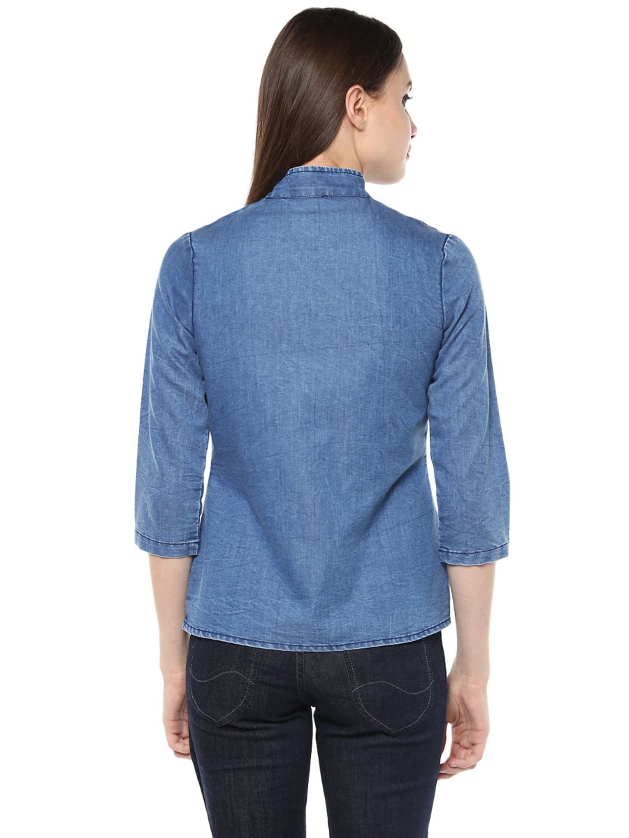 Women StyleStone | Women'S Denim Double Breast Top - Stylestone Blue